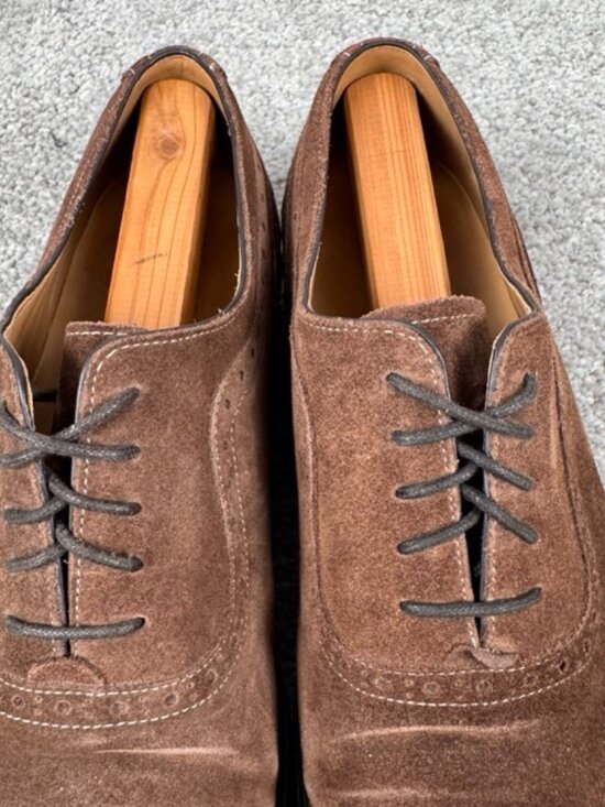 Charles Tyrwhitt Mens US Size 11.5 Brown Suede Brogue Cap-Toe Oxford Dress Shoes